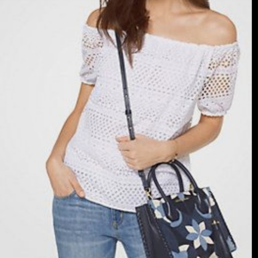 Michael Kors White Eyelet Cotton Peasant Top M